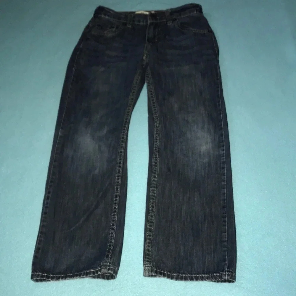 𝅺LEVI’S 505 denim distressed jeans adjustable waist size 10